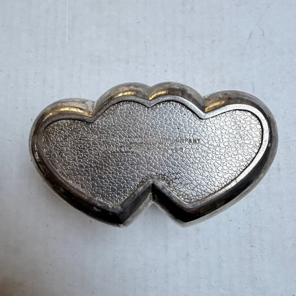 International Silver Co Double Heart Jewelry Box Floral Silver Plated 1991 Gift
